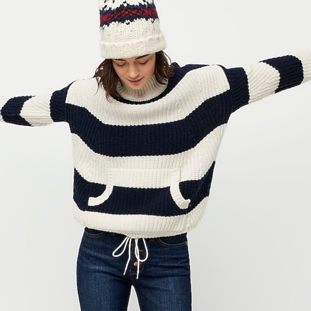 New J. Crew Pocket Stripe Turtleneck Sweater Sz XS